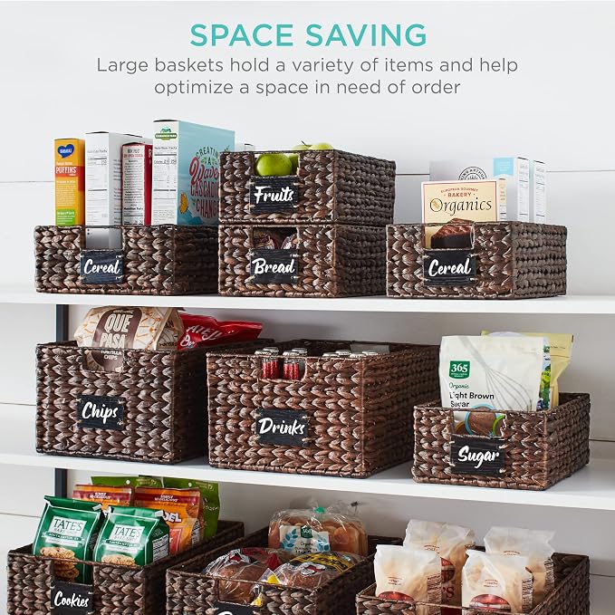 Best Choice Products Set of 4 9x12in Water Hyacinth Pantry Baskets, Woven Organizers w/Chalkboard Label, Chalk Marker - Brown - Image 4