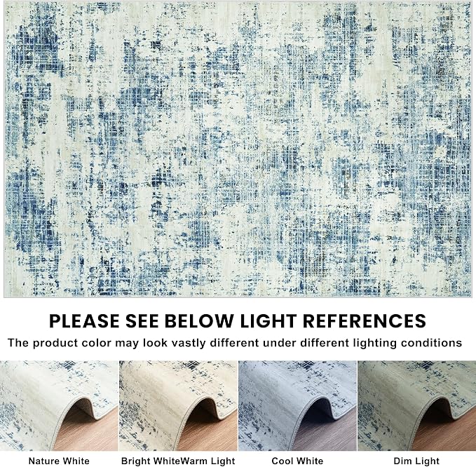 9x12 Washable Area Rug for Living Room Bedroom: Non-Slip Modern Blue Gray | Machine Washable TPR Backing, Stain-Resistant Low Pile, Pet & Kid Friendly, Abstract Decor for Dining Room, Dorm, Home Office - Image 8