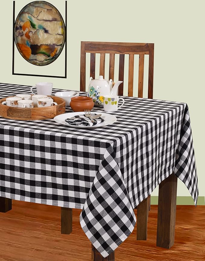 Urban Villa Tablecloth Cotton Tabletop 60x84 (6-8 Seats) Black Checks - Image 4