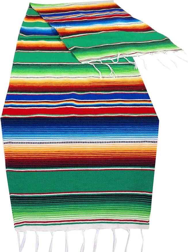 Genuine Mexican Table Runner Saltillo Serape Colorful Striped Sarape Made in Mexico Sold in Different Packs (1, Green) by FESTMEX