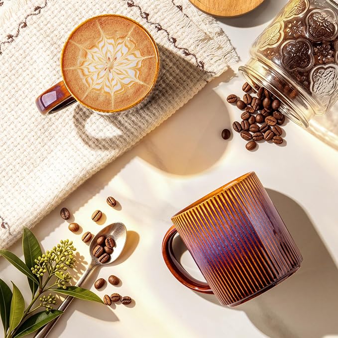 theterra Ceramic Coffee Mugs Set of 6, 14.2 oz Coffee Cups with Handle | Handmade, Suitable for Latte, Tea, Milk, Beer & Hot Cocoa, Amber Amethyst - Image 2