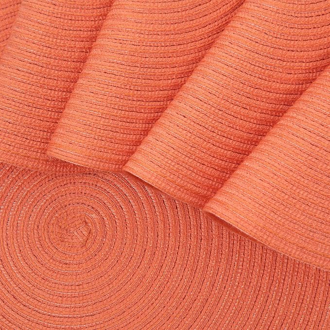 SHACOS Round Braided Placemats Set of 6 Washable Cotton Polyester Round Placemats for Kitchen Table 15 inch Round Table Mats (Coral, 6) - Image 3