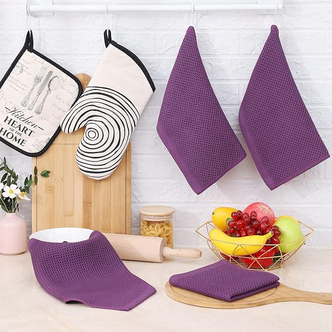 Homaxy 100% Cotton Waffle Weave Kitchen Dish Cloths 6-Pack, Purple | 12 x 12 Inches, Ultra Soft Absorbent Dish Towels, Quick Drying Dish Rags with Hanging Loop - Image 6