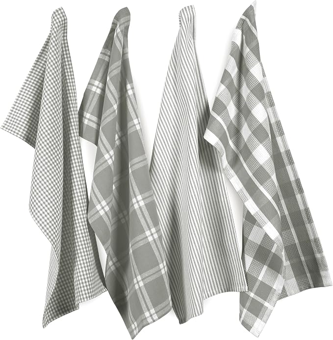 LANE LINEN 100% Cotton Kitchen Dish Cloths, Ultra Soft Absorbent Quick Drying Dish Towels, Multiweave Wash Cloths Dish Towel Sets, 13x28 Inches, 4 Pack - Grey by LaneLinen