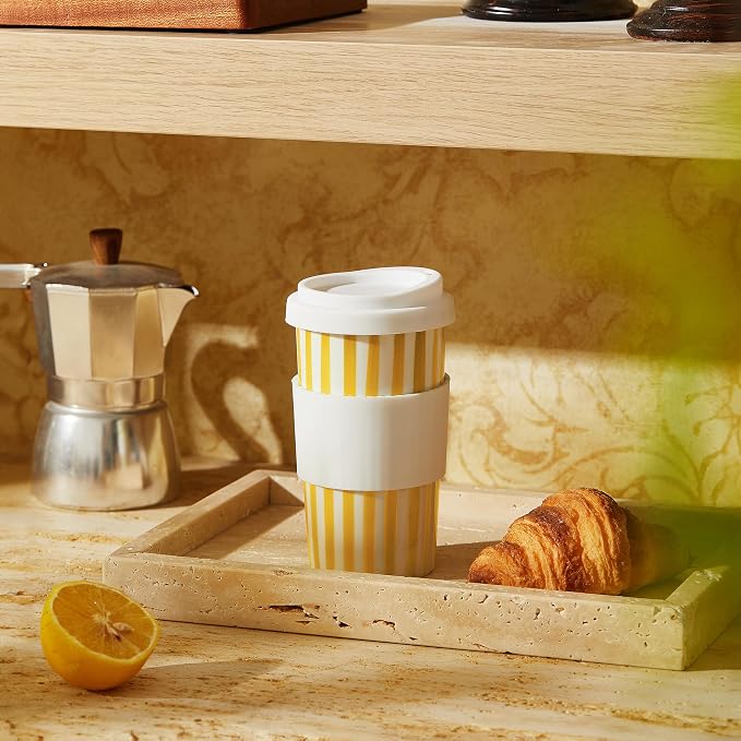 Ceramic Travel Mug with Lid (12 oz) – Cute Coffee Cup for Women & Men, Bright Aesthetic Travel Mug, Microwave & Dishwasher Safe, Fits Car Cup Holder (Yellow) - Image 6