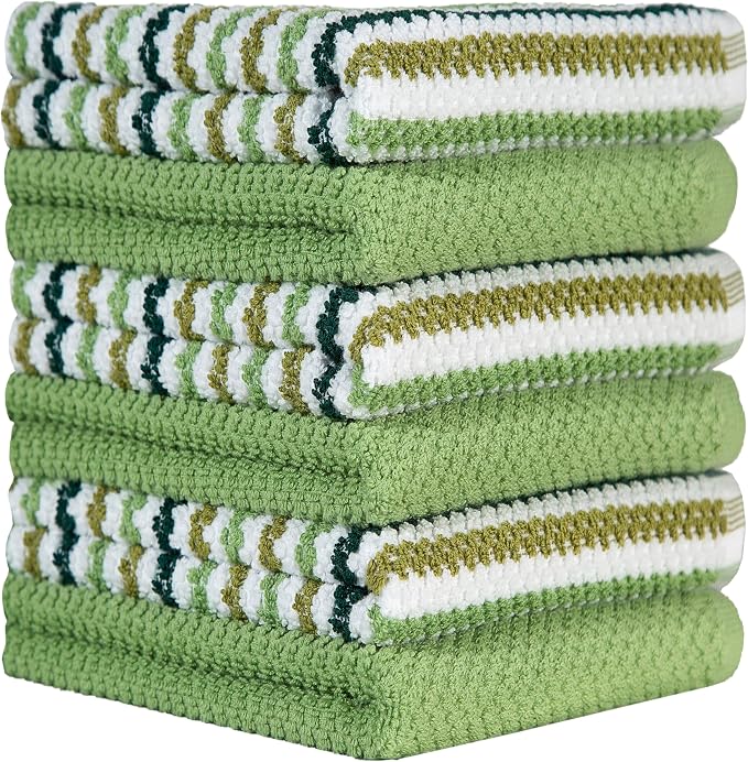 Bumble Kitchen Towels 6 Pack 100% Cotton 16"x26" - Sage Wide Stripe | 430 GSM Soft Kitchen Hand Towels with Hanging Loop, Highly Absorbent & Durable for Washing and Drying Dishes - Image 5