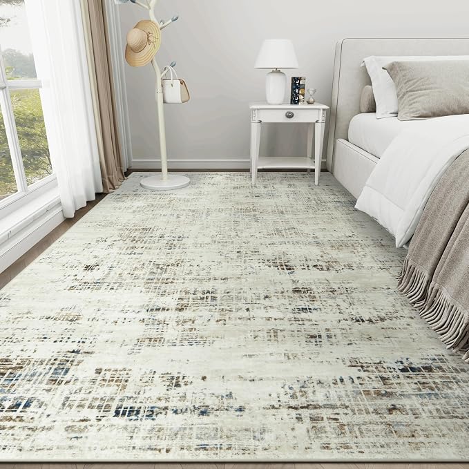 9x12 Washable Area Rug for Living Room Bedroom: Non-Slip Modern Gray White | Machine Washable TPR Backing, Stain-Resistant Low Pile, Pet & Kid Friendly, Abstract Decor for Dining Room, Dorm, Home Office - Image 9