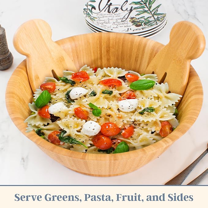 Totally Bamboo Salad Hands, Wood Salad Tongs Alternative for Serving | 2-piece bamboo salad claw servers. Wide scoop for tossing greens, pasta, and fruit. Bowl-grip knob catches on bowl rim. - Image 5