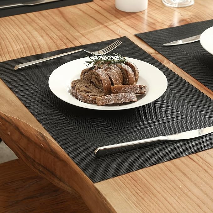 Leetaltree Black Frame Placemats Set of 8 - Heat Resistant Non-Slip Place mats for Dining Table, Washable Durable PVC Vinyl Woven Table Mats（Black Frame, 8） - Image 8