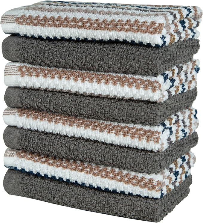 Bumble Dish Cloths 8-Pack, Cotton Kitchen Towels, 12"x12" Grey Wide Stripes | 430 GSM Soft Dish Towels for Kitchen, Highly Absorbent & Durable Kitchen Rags for Washing Dishes - Image 5