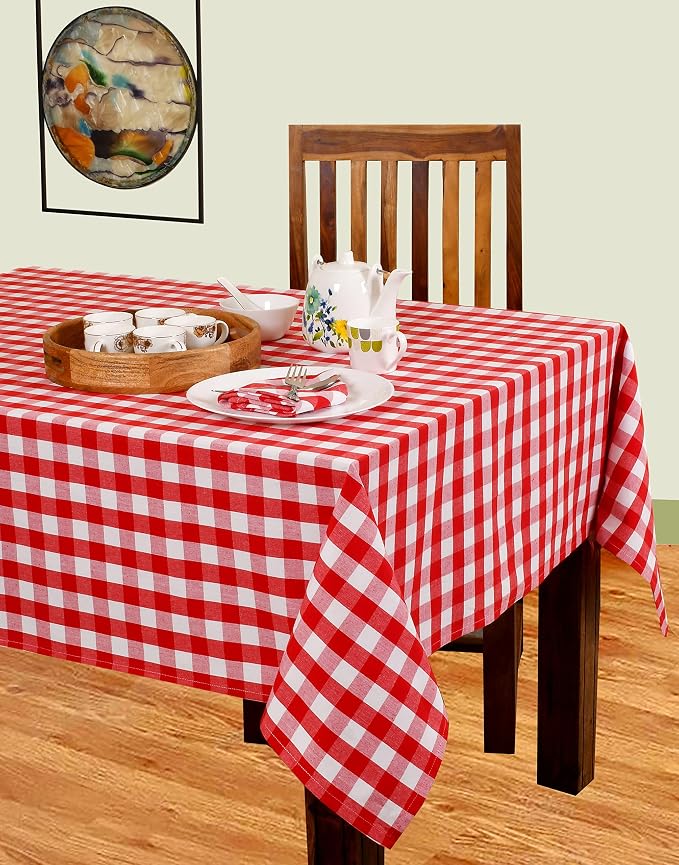 Urban Villa Tablecloth Cotton Tabletop 60x102 (8-10 Seat) Red/White Checks - Image 2