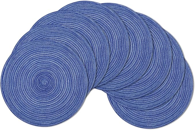 SHACOS Round Braided Placemats Set of 8 Round Table Mats for Dining Tables Washable Fabric Kitchen Table Place Mats (Blue White, 8) by SHACOS