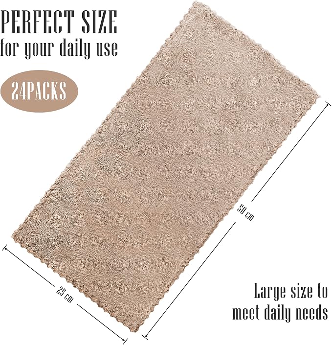 Sunny zzzZZ 24 Pack Kitchen Dishcloths - Does Not Shed Fluff - Reusable Dish Towels, Dish Cloths, Super Absorbent Coral Fleece Cleaning Cloths, Nonstick Oil Washable Fast Drying, 10 x 20 Inch (Brown) - Image 2