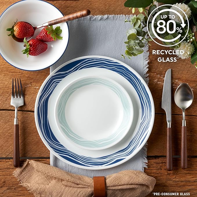 Corelle Vitrelle 18 Piece Glass Dinnerware Sets Service for 6, Triple Layer Chip & Crack Resistant Glass Plate and Bowl Sets, Acadia - Image 3