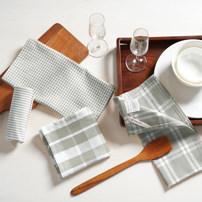 LANE LINEN 100% Cotton Kitchen Dish Cloths, Ultra Soft Absorbent Quick Drying Dish Towels, Multiweave Wash Cloths Dish Towel Sets, 13x28 Inches, 4 Pack - Grey - Image 4