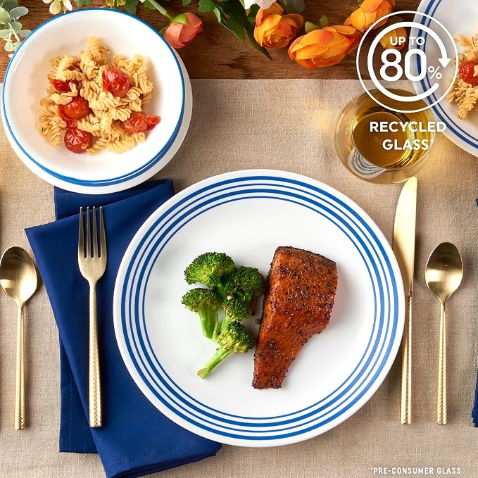 Corelle Vitrelle 18 Piece Glass Dinnerware Sets Service for 6, Triple Layer Chip & Crack Resistant Glass Plate and Bowl Sets, Laila - Image 5
