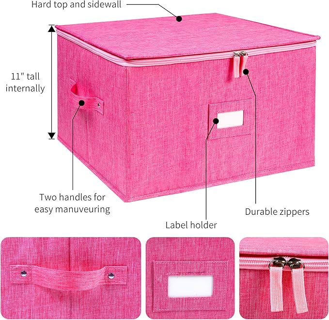 Wine Glass Storage Box, Stemware Storage Containers Cases with Dividers | Stackable Moving Supplies for 12 Wine Glasses, Drinkware , Glassware or Crystal, Hard Top and Stackable (Pink) - Image 3