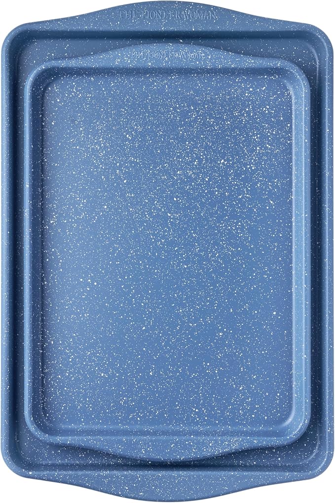 Set of 2 Blue Speckle Nonstick Carbon Steel Baking Cookie Sheet Pans, 11 x 15 & 13 x 18 Inch Oven Safe Bakeware Trays for Cookies, Pastries & Vegetable Roasting by Unknown