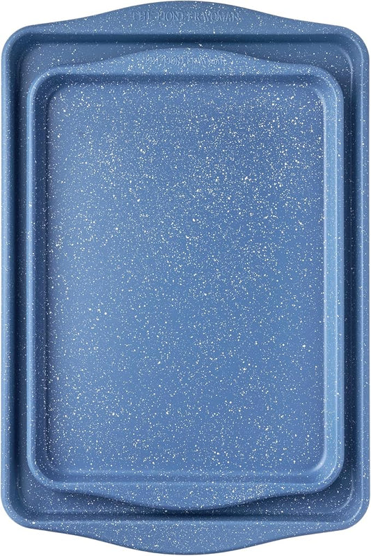 Set of 2 Blue Speckle Nonstick Carbon Steel Baking Cookie Sheet Pans, 11 x 15 & 13 x 18 Inch Oven Safe Bakeware Trays for Cookies, Pastries & Vegetable Roasting by Unknown