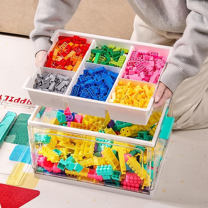 Vtopmart 24 QT Clear Plastic Craft Organizers and Storage Box with Removable Trays and Dividers,Art Supply Organizers and Storage,Ideal Containers for coloring Books,Toys,Craft Supplies,1 Pack