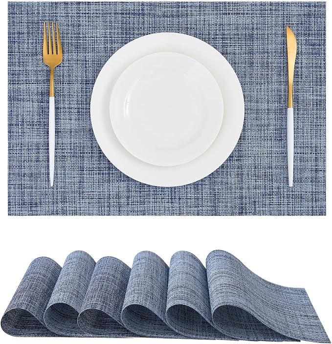 Leetaltree Deep Navy Woven Placemats Set of 6 - Heat Resistant Non-Slip Place mats for Dining Table, Washable Durable PVC Vinyl Woven Table Mats(Deep Navy, 6) by Leetaltree-ArtatEveryTable