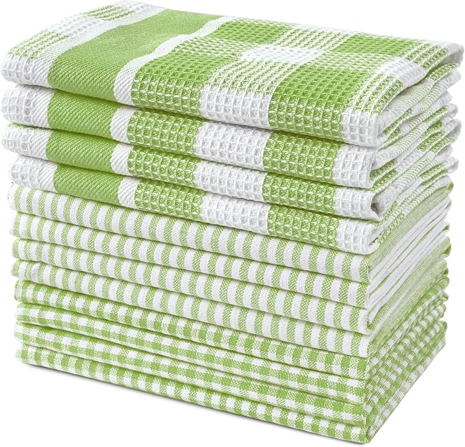LANE LINEN 100% Cotton Kitchen Dish Cloths, Ultra Soft Absorbent Quick Drying Dish Towels, Multiweave Wash Cloths Dish Towel Sets, 12x12 Inches, 12 Pack - Sage Green by LaneLinen