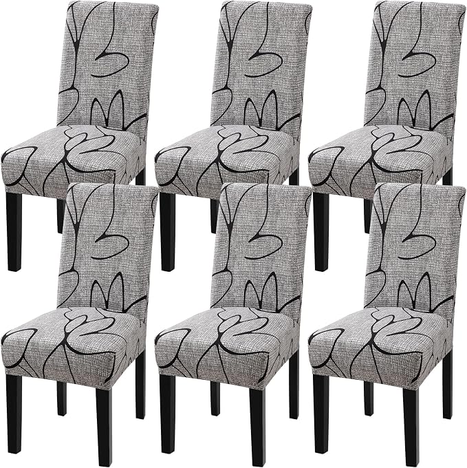 Fuloon Dining Chair Slipcover, Stretch Parson Chair Protector for Home | Printed Gray Lotus, Set of 6, Super Fit, Stretch, Removable, Washable, Suits for Hotel, Dining Room, Ceremony, Banquet Party by Fuloon