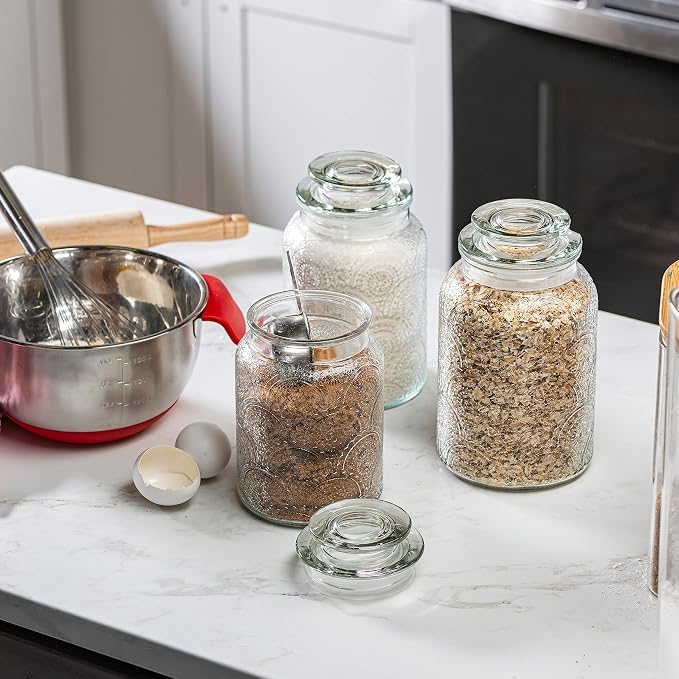 4pc Vintage Glass Canister Set with Airtight Lids - For Kitchen Food Storage and Organization - Image 4