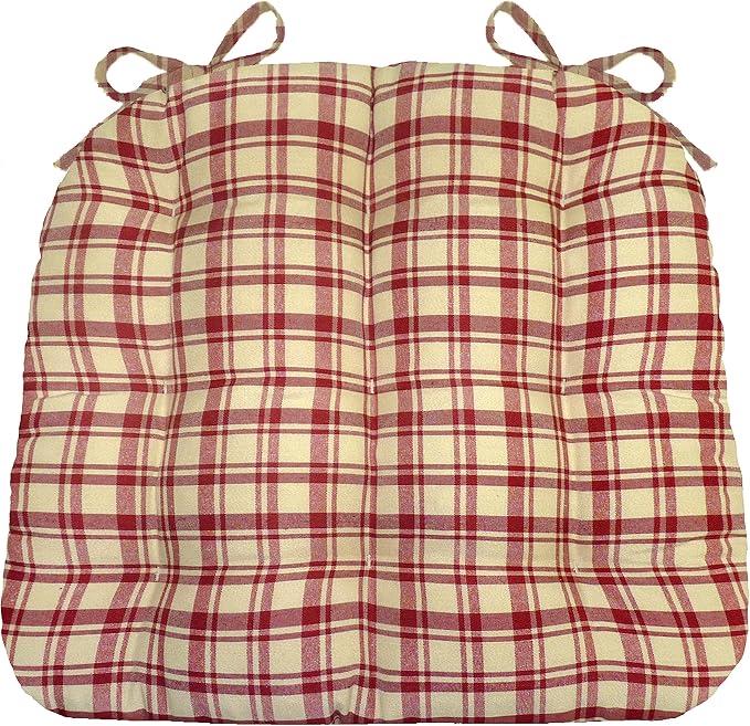 Barnett Home Decor Dining Chair Pad with Ties Montgomery Red Plaid - Size Small 15 x 17 Chair Cushion - Latex Foam Fill Cushion, Reversible, Machine Washable - Red and Tan Tartan by BarnettHomeDecor