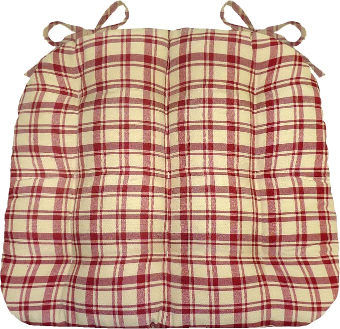 Barnett Home Decor Dining Chair Pad with Ties Montgomery Red Plaid - Size Medium 16.5 x 18 16.5 x 18 - Latex Foam Fill Cushion, Reversible, Machine Washable - Red and Tan Tartan by BarnettHomeDecor