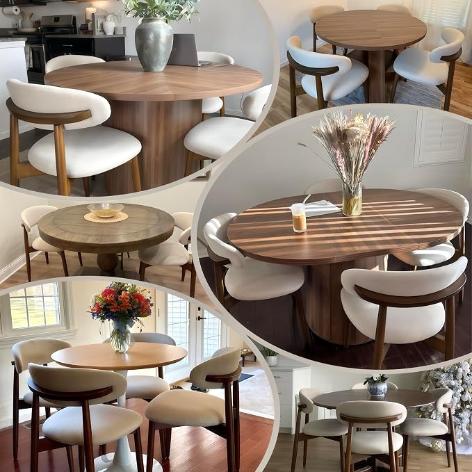 COLAMY Wooden Dining Chairs Set of 6, Modern Upholstered Fabric Dining Room Chair, Farmhouse Kitchen Side Chairs with Foot Pegs, Beige - Image 3