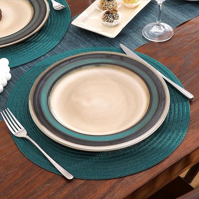 SHACOS Round Placemats Set of 4 Woven Braided Table Placemats 15 inch Circle Place Mats Washable Non Slip Table Mats for Home Wedding Party, Teal Green - Image 5