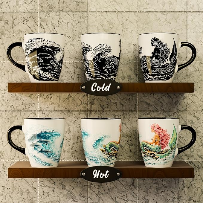 Color Changing Mermaid Coffee Mug 12oz – Heat Sensitive Ceramic Cup with Ocean Waves & Dolphin Design, Coastal Beach Theme Mug, Unique Christmas Holiday Birthday Gift for Mermaid Lovers, Men & Women - Image 2