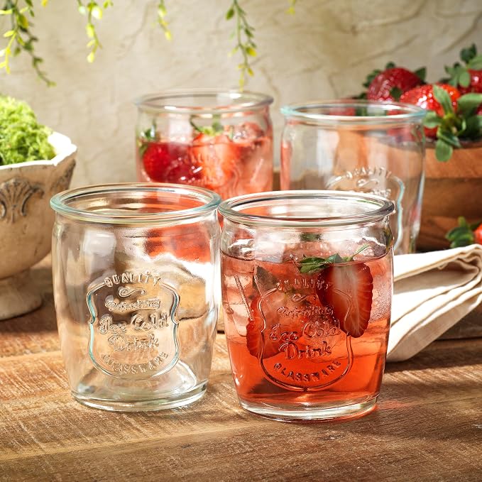 Glaver's Glass Tumblers Premium Drinking Glasses set Of 4 Genuine Artisan-Made Vintage Italian Style-Elegant 13 Oz Clear Tumbler Glassware Set For Cold, Refreshing Drinks, Beverages, Cocktails - Image 3
