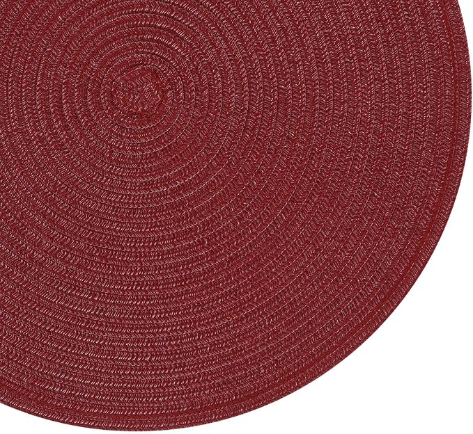 SHACOS Round Placemats Set of 4 for Dining Table 15 inch Round Braided Place Mats Washable Non Slip Kitchen Table Mats, Burgundy - Image 4