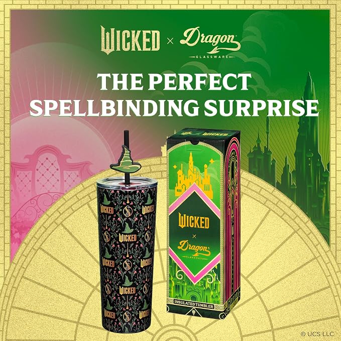 Dragon Glassware x Wicked Stainless Steel Tumbler, 24 oz - Enchanted | Vacuum Insulated Wicked Cup with Lid & Straw For Water & Iced Tea; With Straw Charm; Official Wicked Merch - Image 7