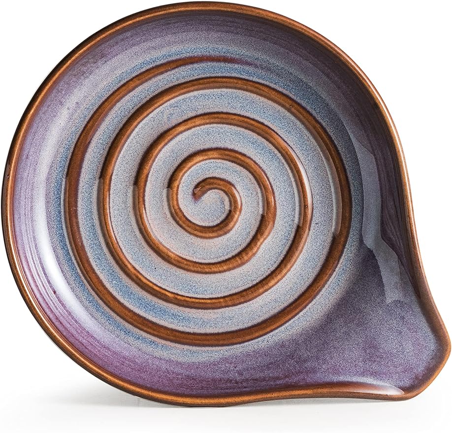 Spoon Rest, Ceramic Spoon Holder with Deep Drip Tray for Stove Top | Cooking Utensil Holder for Counter, with Handle for Easy Hold | Coffee Spoon Rest, Heat-Resistant Dishwasher Safe, Purple - Image 2