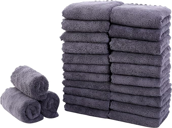 Sunny zzzZZ 24 Pack Kitchen Dishcloths - Does Not Shed Fluff - Reusable Dish Towels, Dish Cloths, Super Absorbent Coral Fleece Cleaning Cloths, Nonstick Oil Washable Fast Drying, 10 x 20 Inch (Grey) by Sunny+zzzZZ