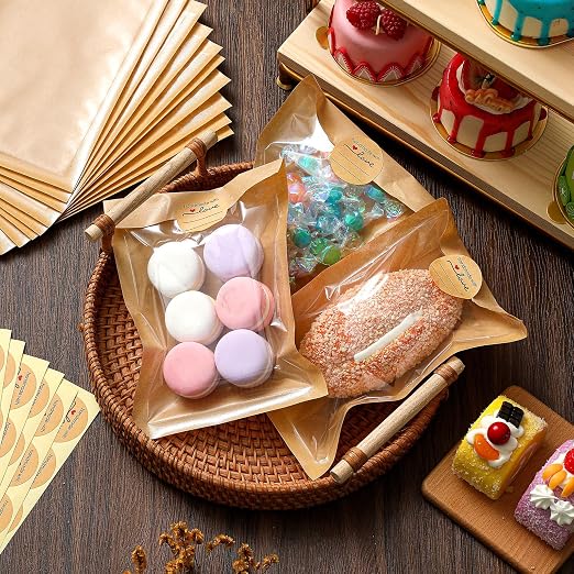 Outus 100 Pcs Cookie Packaging Bags with Seal, 5.1 x 7.5 Inch Bakery Pastry Bags with Window, Heat Sealable Grease Resistant Paper to Go Bake Sleeves for Gift Giving Donut Bread Sandwich (Brown) - Image 6