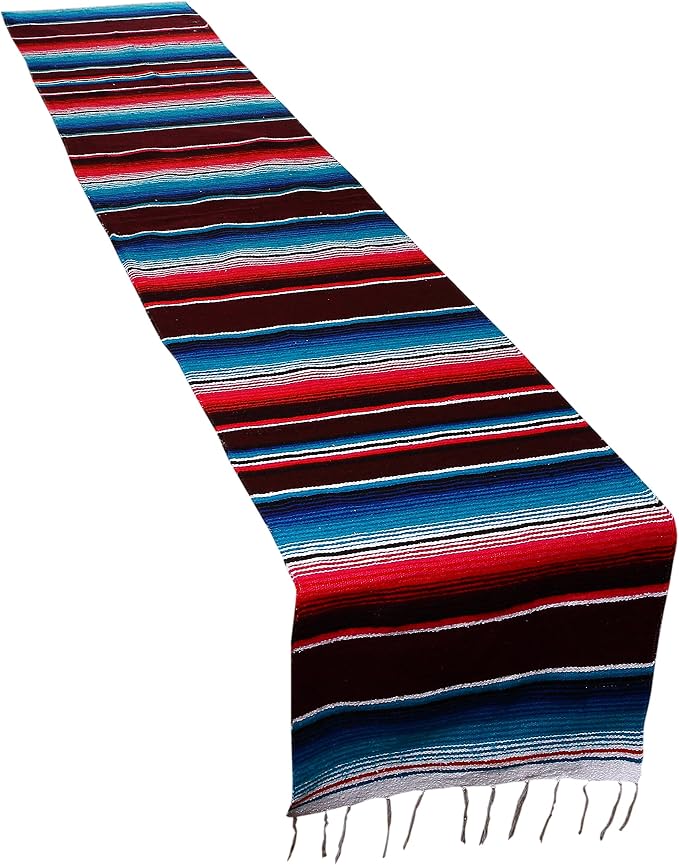 Genuine Mexican Table Runner Saltillo Serape Colorful Striped Sarape Made in Mexico Sold in Different Packs (1, Burgundy) - Image 4