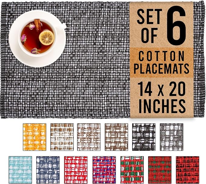 Urban Villa Two Tone Placemat Cotton Tablemat 14x20 (Set of 6) Black White by CottonTrends