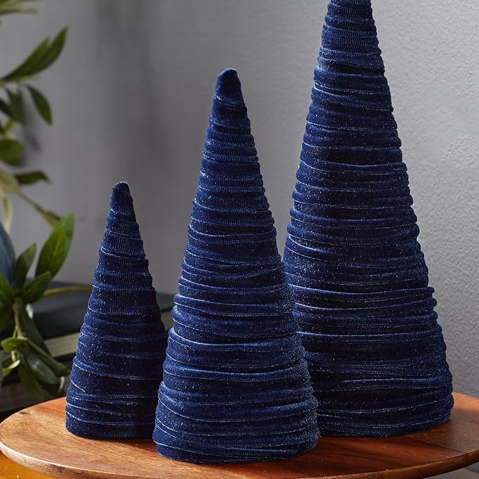 Your Heart's Content Velvet Trees Set of 3 Navy, Artisan Mantel Decor, Valentine Tabletop, Tablescape Décor, Elegant Holiday Entryway (Navy) - Image 3