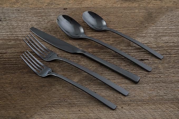 Cambridge Silversmiths Beacon Flatware Set, 18/0 Stainless Steel, Dishwasher Safe, Flatware Collection, Black Sand Mirror, 20-Piece, Service for 4 - Image 3