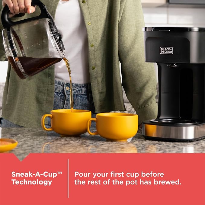 BLACK+DECKER CAFÉCRAFT 12-Cup Coffee Maker, One-Switch Drip Coffeemaker with Vortex Showerhead Technology, Sneak-A-Cup, Keep Warm Function, Stainless Steel - Image 7