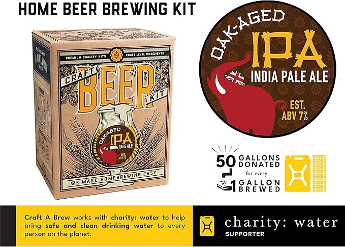 Craft A Brew - Oak Aged IPA - Beer Making Kit - Make Your Own Craft Beer - Complete Equipment and Supplies - Starter Home Brewing Kit - 1 Gallon