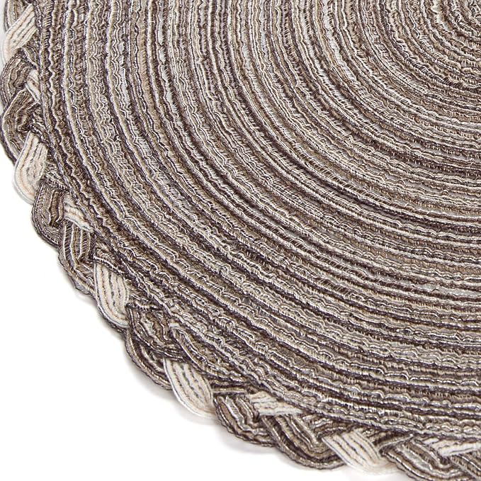 SHACOS Round Placemats Set of 4 Braided Glitter Round Table Placemats 15 inch for Wedding Holiday Party (Multicolor-Light Coffee, 4) - Image 4