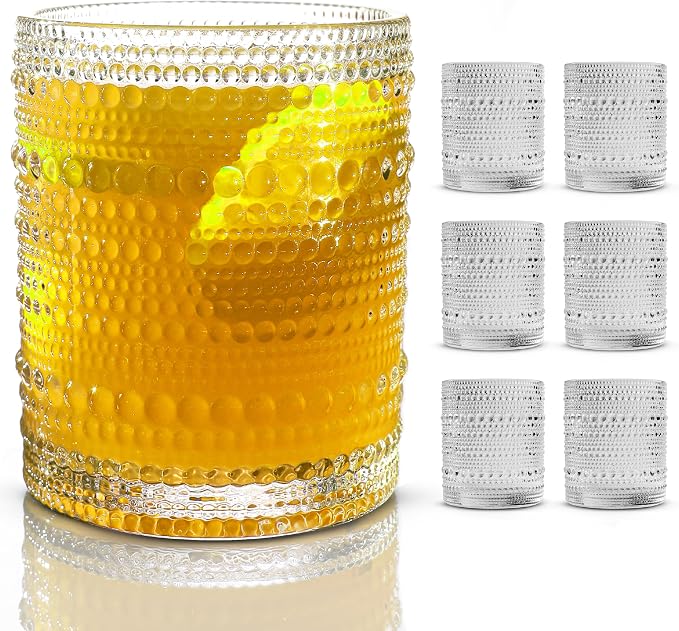 Hobnail Drinking Glasses, Vintage Glassware Set of 6, Vintage Drinking Glasses 11.8 oz, Bubble Glasses Drinking, Hobnail Glasses, Vintage Glass Cups, Jupiter Glasses for Juice, Soda, Beer, Whisky by BULK+PARADISE