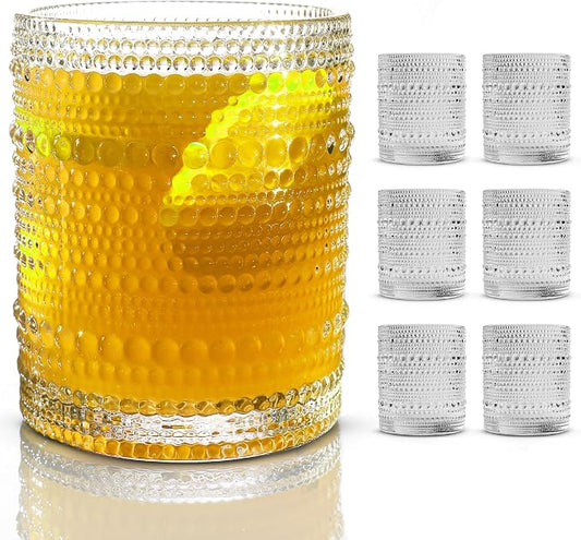 Hobnail Drinking Glasses, Vintage Glassware Set of 6, Vintage Drinking Glasses 11.8 oz, Bubble Glasses Drinking, Hobnail Glasses, Vintage Glass Cups, Jupiter Glasses for Juice, Soda, Beer, Whisky by BULK+PARADISE