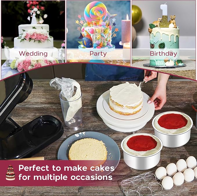 Onader 4 Inch Mini Cake Pan Set of 4, Stainless Steel Round Baking Smash Cake Pan Tin for Birthday Wedding, Small Size & 2 Inch Deep - Image 5