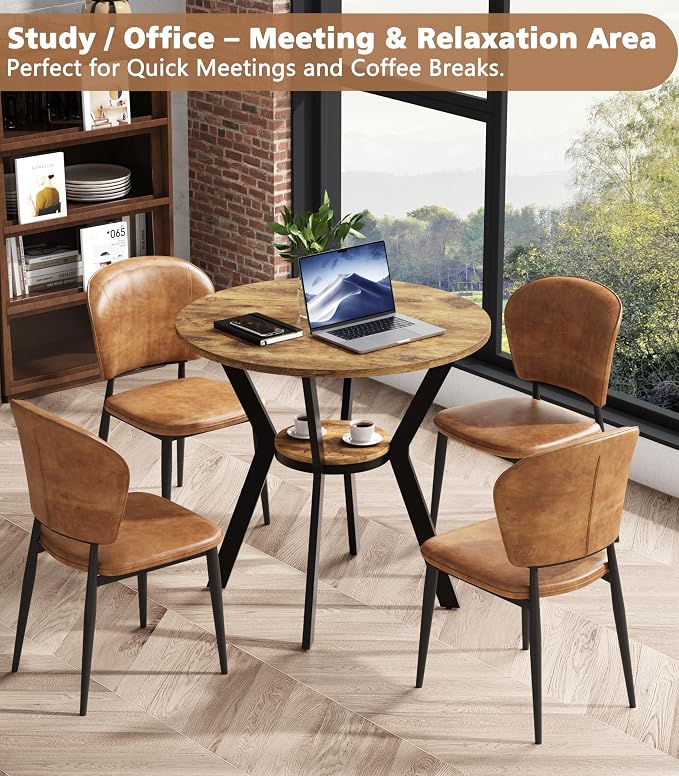 MECHYIN 31.5" Round Kitchen Table for 2-4, Small Round Dining Table with Storage, Rustic Wood Circle Table with Metal Legs, Compact Dining Room Table for Kitchen, Cafe, Apartment and Small Space - Image 8